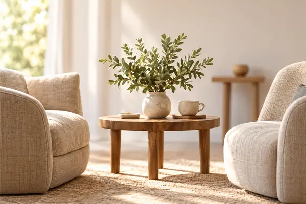 dos sillones y en el centro una mesa con una planta